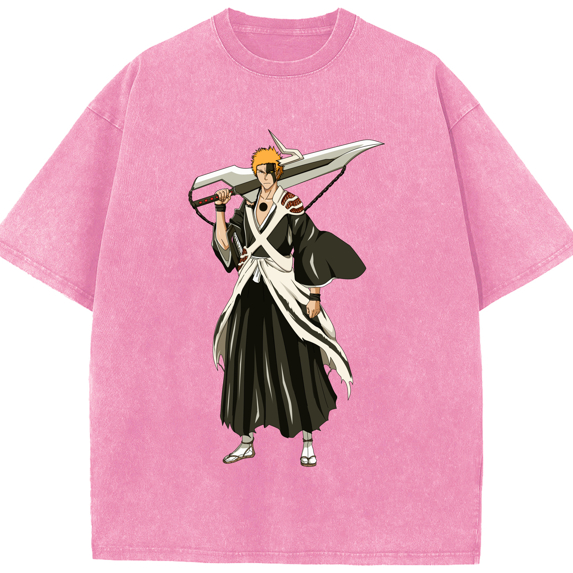 （画像用） ブリーチ 黒崎一護（くろさき いちご）BLEACH Kurosaki Ichigo 綿100% ヴィンテージ風 半袖Tシャツ（フロントプリント）